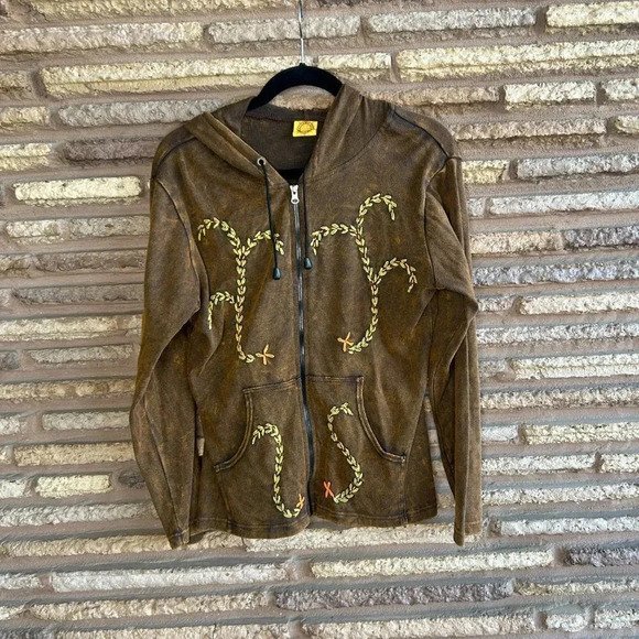 Karma Circle USA Embroidered Full Zip Hoodie Sweatshirt Made in Nepal Size M - Picture 8 of 8